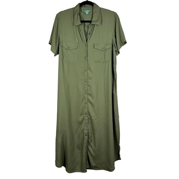 April Cornell Green Kalahari Shirt Dress Patch Pockets Rayon Size Medium - Picture 1 of 6